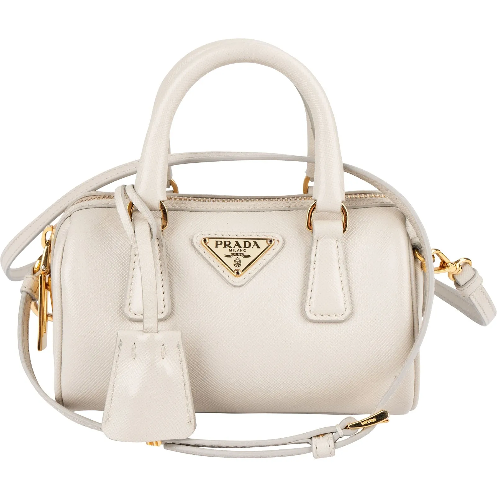 Prada Saffiano Leather Mini Bowling Crossbody Handbag